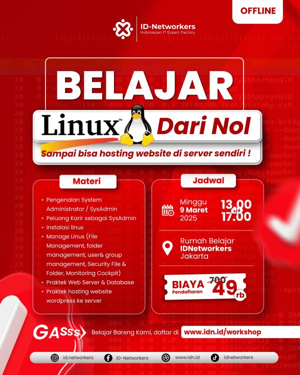 Offline Workshop - Belajar Linux dari nol sampai bisa hosting website di server sendiri.